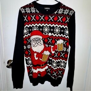 CARBON Black and Red Beer Santa Festive Ugly Christmas Sweater